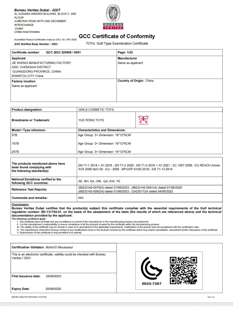 GCC General Conformity Certificate for Toys in the USA