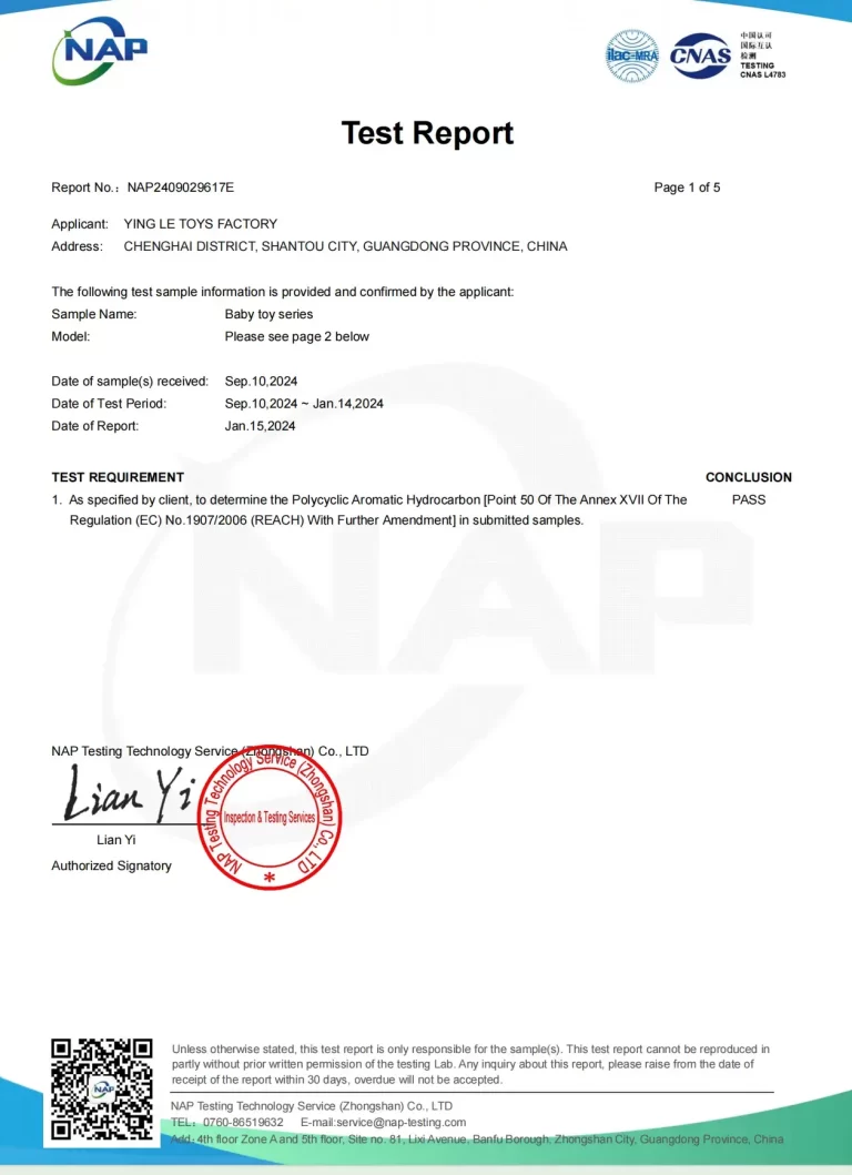 PAHs Test Report for Toy Material Safety