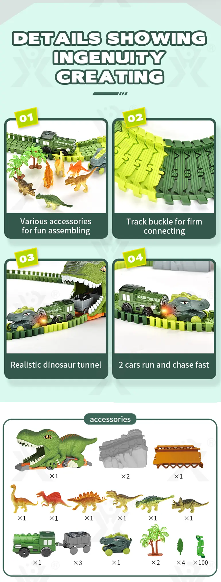 details of dinosaur themed track toy set (10)
