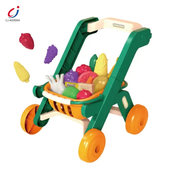 Wholesale Kids 2-in-1 Shopping Cart Toy with Basket & Play Food Accessories, Role Play, Pretend Play