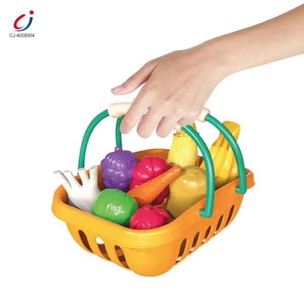 Wholesale Kids 2-in-1 Shopping Cart Toy with Basket & Play Food Accessories, Role Play, Pretend Play - Image 3