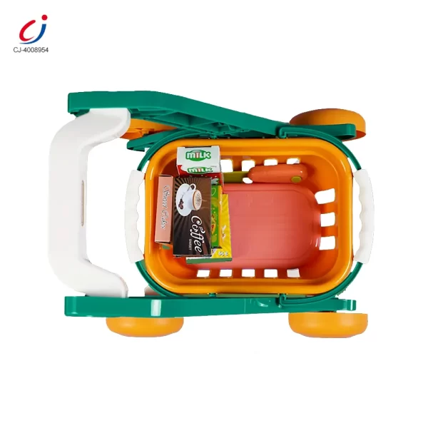 Wholesale Kids 2-in-1 Shopping Cart Toy with Basket & Play Food Accessories, Role Play, Pretend Play - Image 4