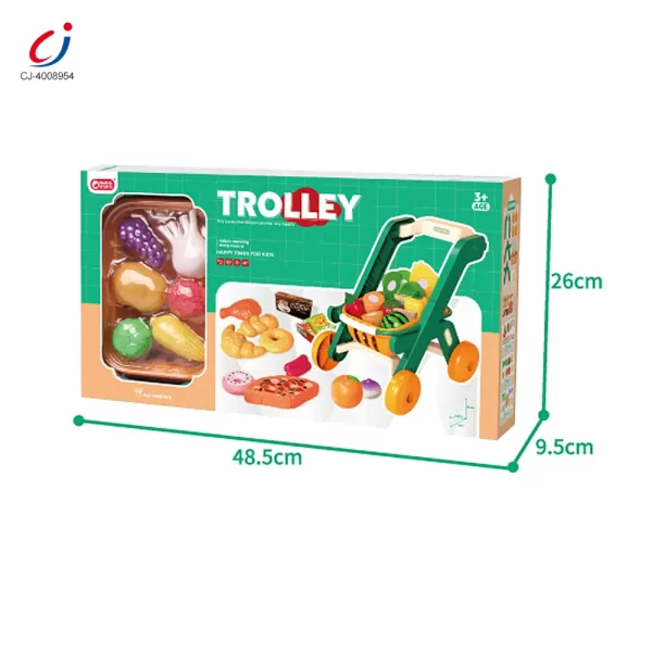 Wholesale Kids 2-in-1 Shopping Cart Toy with Basket & Play Food Accessories, Role Play, Pretend Play - Image 6