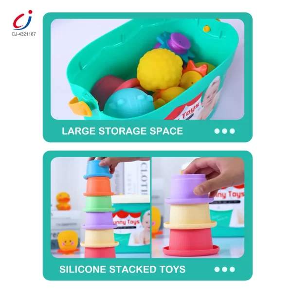 Wholesale Baby Bath Toy Silicone Stackable with Storage & Shape Pairing Play - Image 3