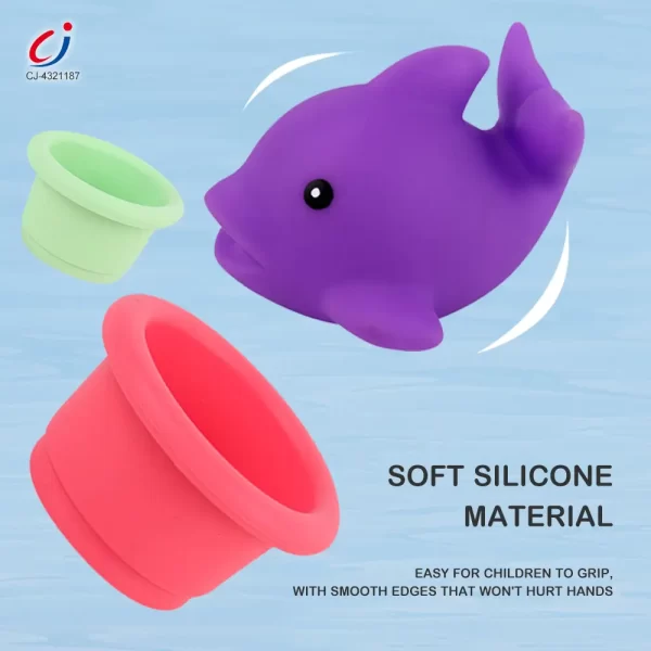 Wholesale Baby Bath Toy Silicone Stackable with Storage & Shape Pairing Play - Image 4