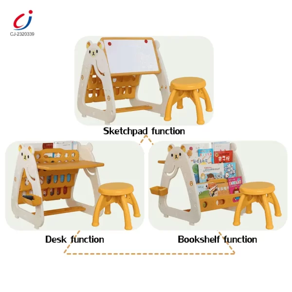 Wholesale 3-in-1 Study Table for Kids, Desk, Drawing Board & Bookshelf - Educational Toy