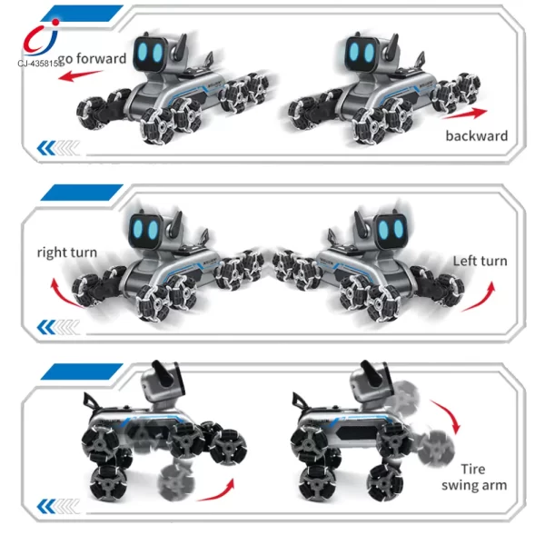 wheel movement of wholesale Eight wheeled stunt robot dog
