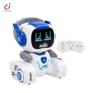 a wheeled cute robot toy with the corresponding remote controller