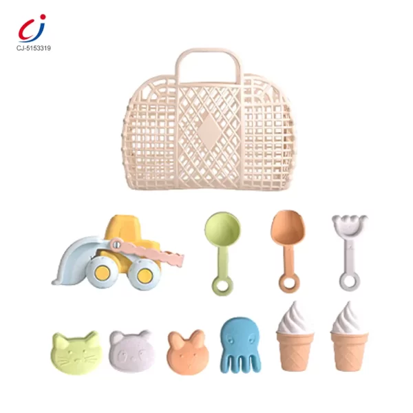 Wholesale Cream Beach Basket Toy Set | Kids Sand Play Set - Summer Toys Supply