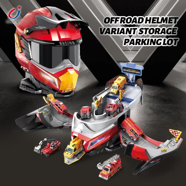 Wholesale 2-in-1 Helmet Transforms Racer Track Set - Kids Toys Bulk Supplies