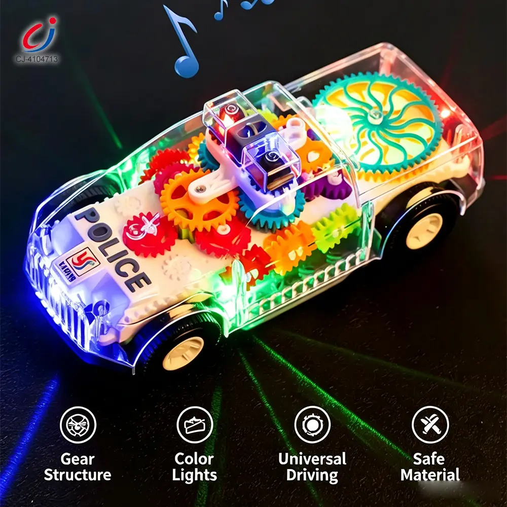 Wholesale Kids Transparent Electric Police Car Gear Toy with Flashing Lights & Music - China Toy Manufacturer Supply - Image 3