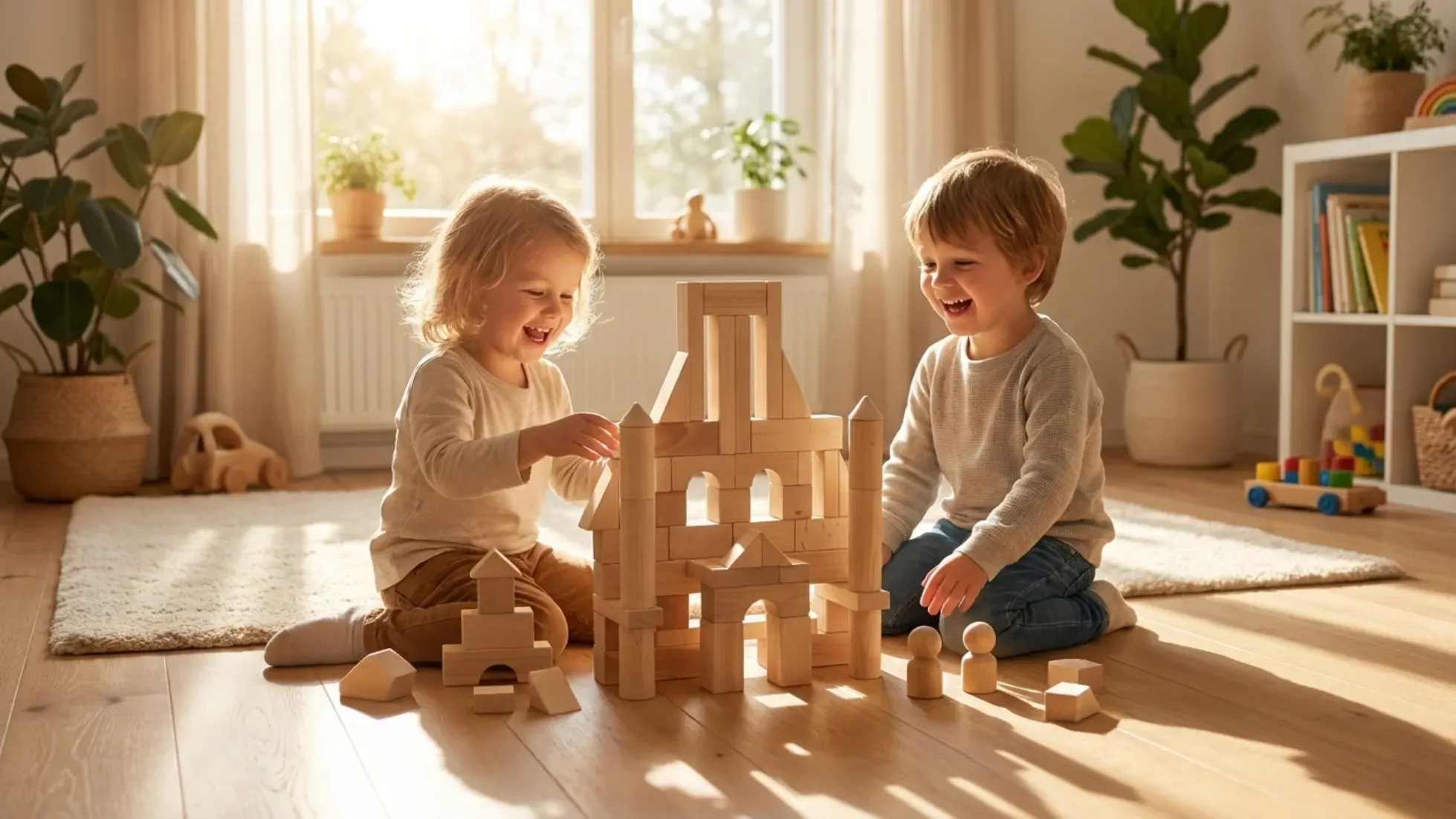 playing traditional building blocks - warm room