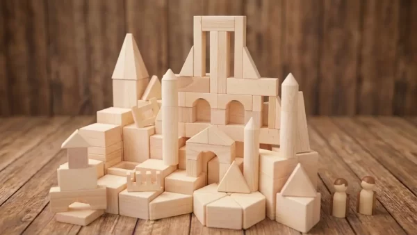 traditional building blocks - wooden background