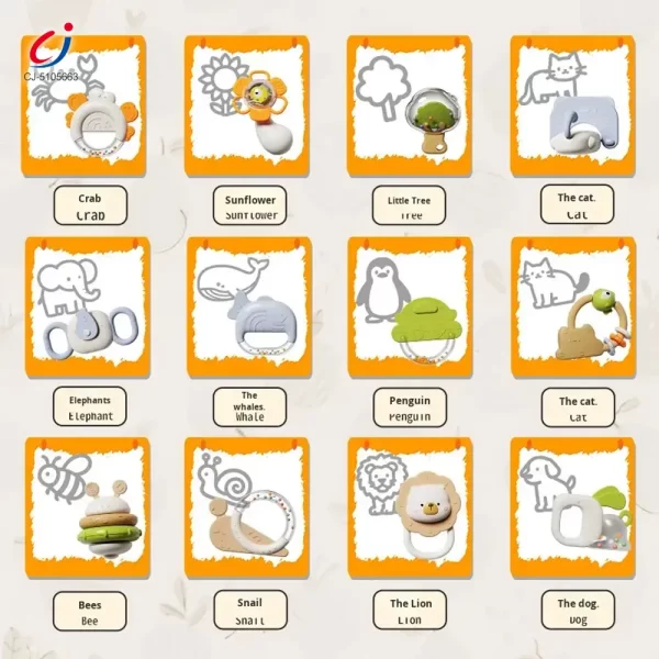Wholesale Baby Rattles Teethers Set with Storage Box, Infant Sensory Toys-toys for babies 6-12 months