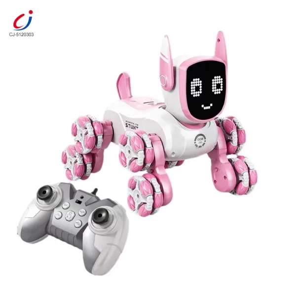 Wholesale Intelligent Voice Control Eight-Wheel Stunt Robot Dog with Light and Music - RC Robot Dog Toy In Bulk