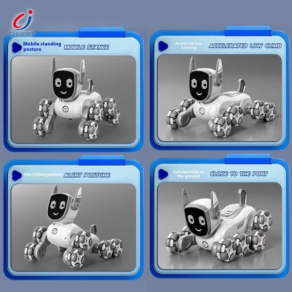Wholesale Intelligent Voice Control Eight-Wheel Stunt Robot Dog with Light and Music - RC Robot Dog Toy In Bulk