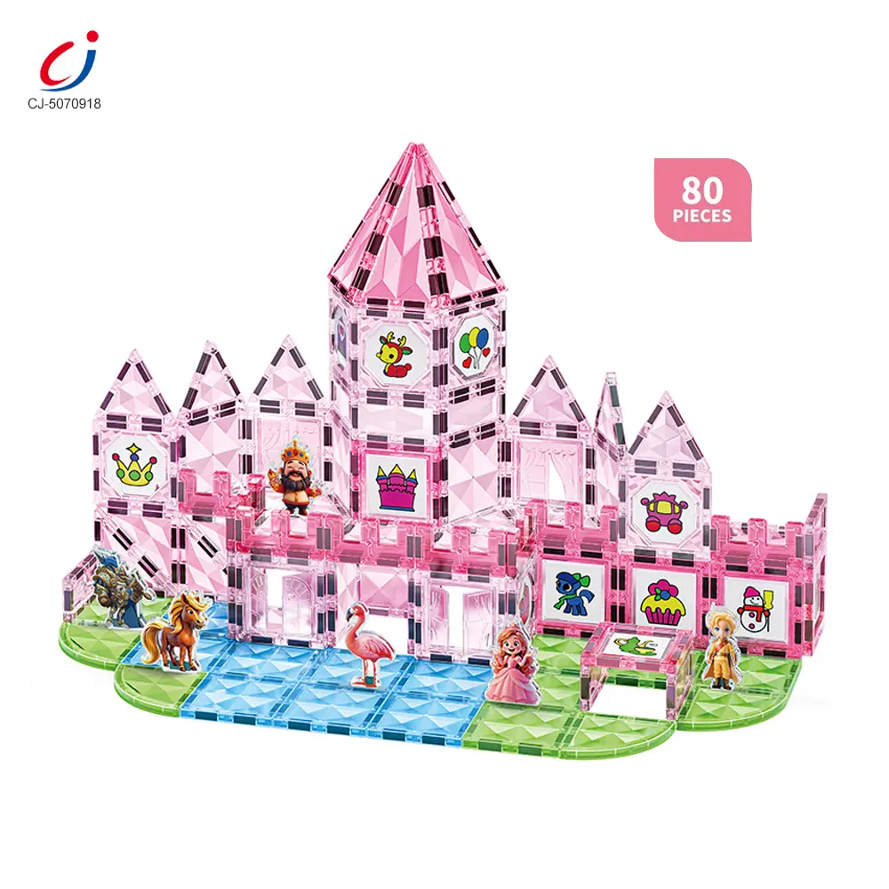 Wholesale Pink Princess Castle Magnetic Tiles Building Blocks - Educational Building Toys Supply - Imagen 2