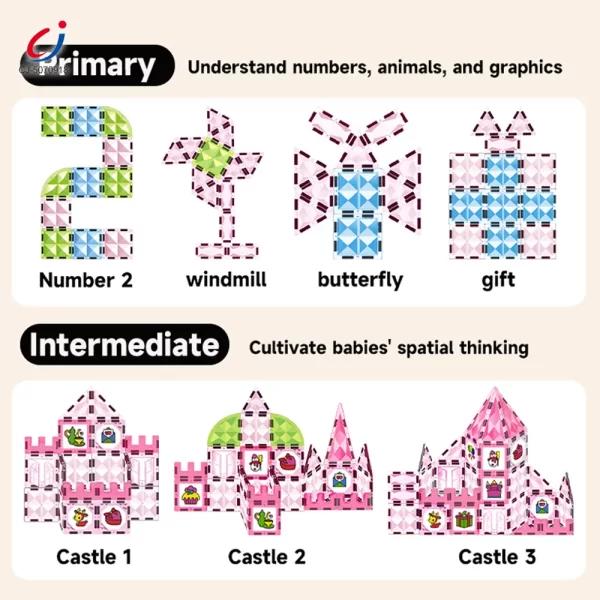 Wholesale Pink Princess Castle Magnetic Tiles Building Blocks - Educational Building Toys Supply