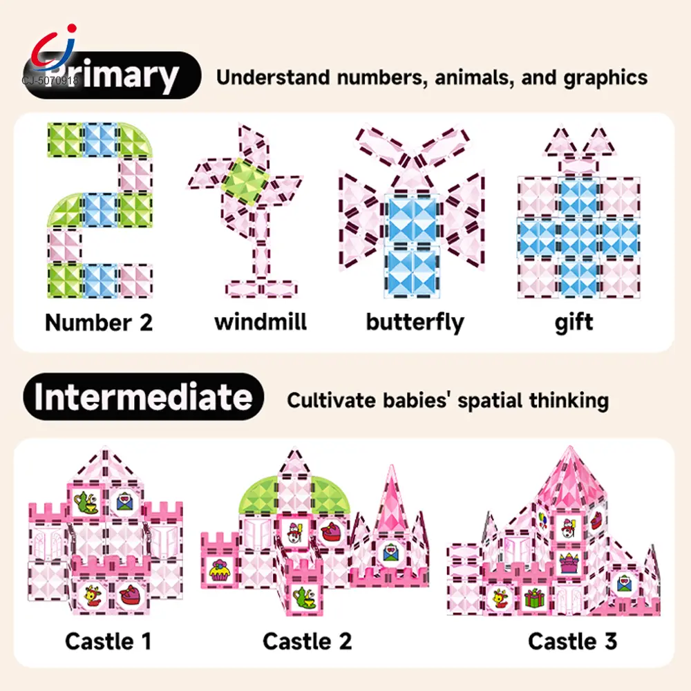 Wholesale Pink Princess Castle Magnetic Tiles Building Blocks - Educational Building Toys Supply - Imagen 3