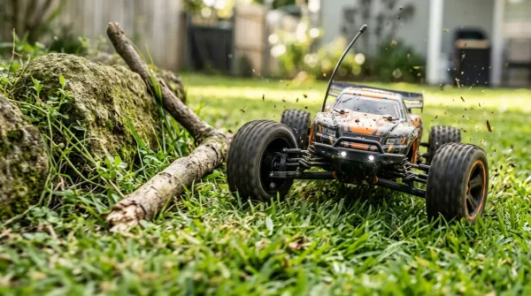 playing rc toy on grass
